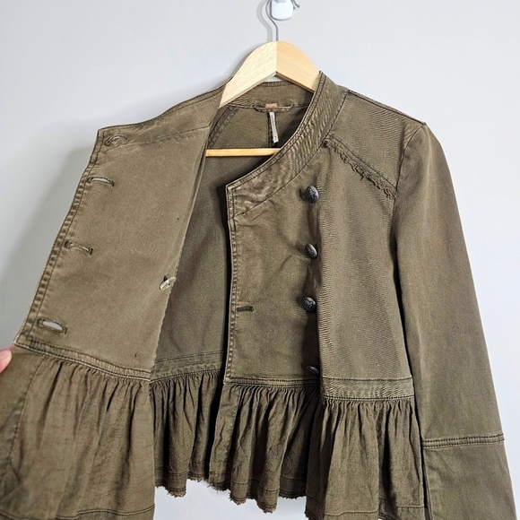 Free People Olive Green Military Bomber Jacket Size XS - Picture 5 of 10